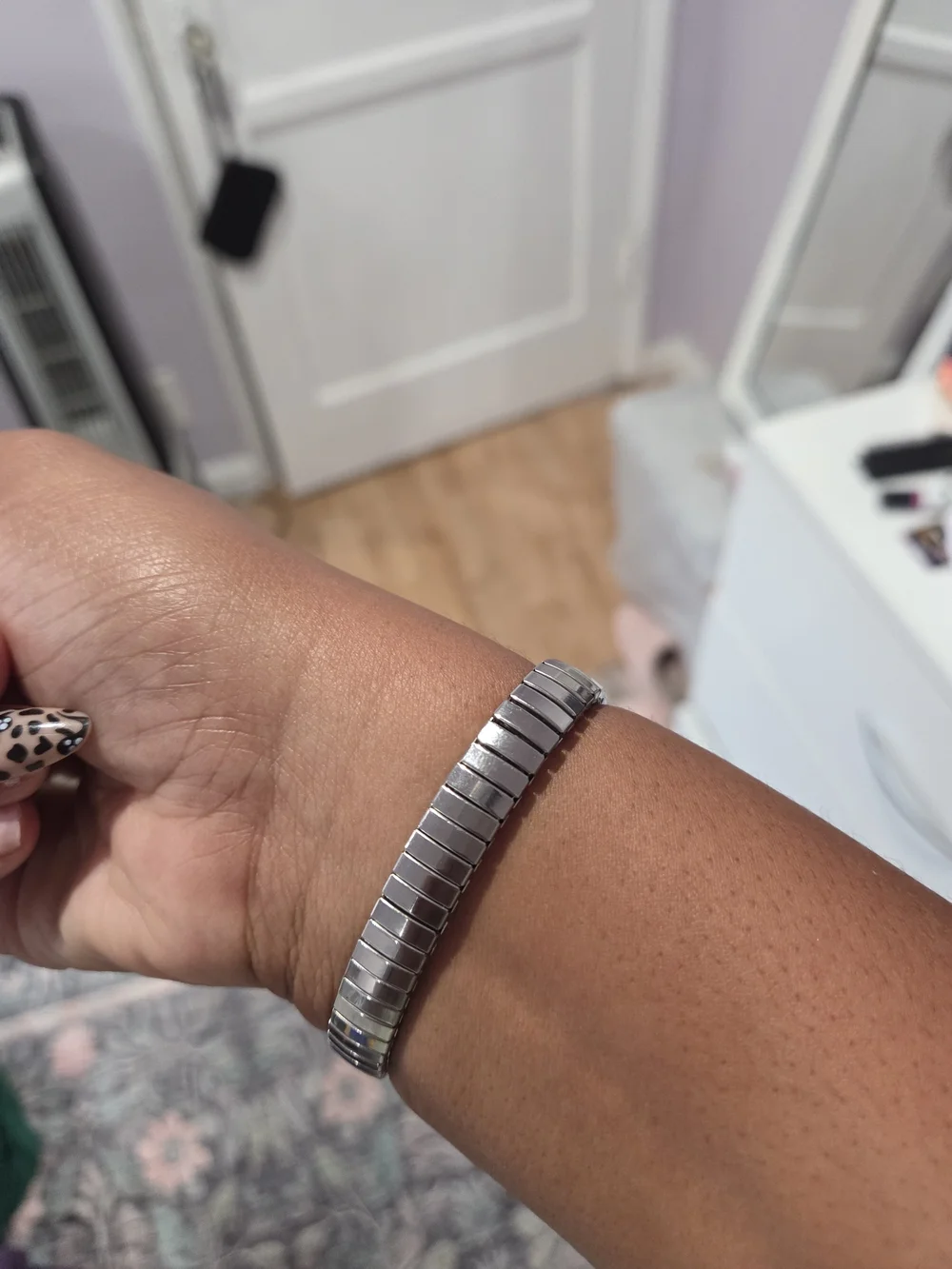 Hexagon Face Crystal Accent Silver Bracelet Watch